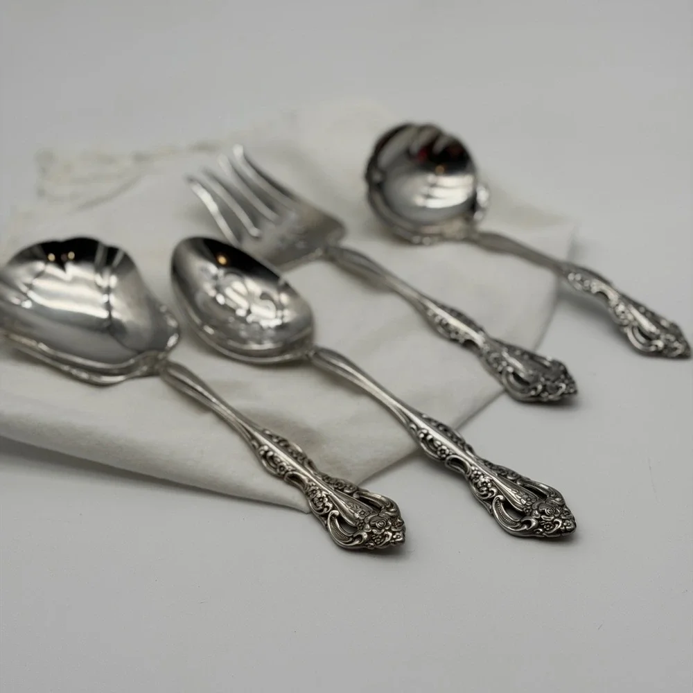 Vtg Oneida Community Brahms Stainless Flatware 4 Piece Serving Set Floral Ornate